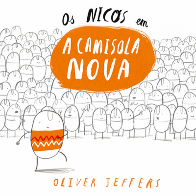 Capa de livro infantil com ilustração de pessoas com camisola nova laranja