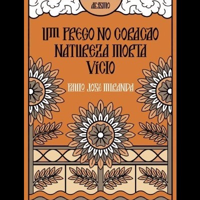 Capa de livro laranja com flores estilizadas e texto em preto