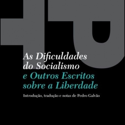 Capa de livro com texto em branco e azul sobre fundo preto