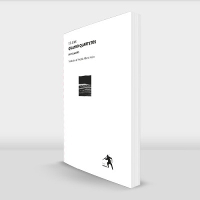 Livro com capa branca com texto e imagem preta numa superfície branca