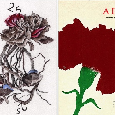 Dois cartazes com ilustração de flores e texto A IDEIA revista de cultura libertária