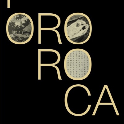Imagem preta com texto 'POROROCA' e imagens em sépia dentro das letras O.