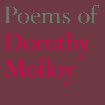 Capa de livro castanha com o título 'The Poems of Dorothy Molloy' em verde e vermelho