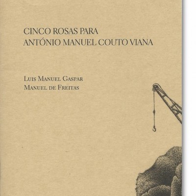 Capa de livro com texto em papel kraft e ilustração de guindaste e rochas