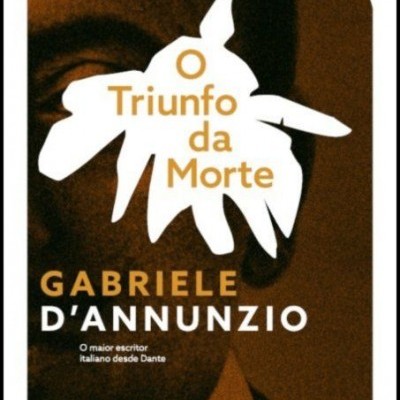 Capa de livro O Triunfo da Morte de Gabriele D'Annunzio com rosto e folha branca