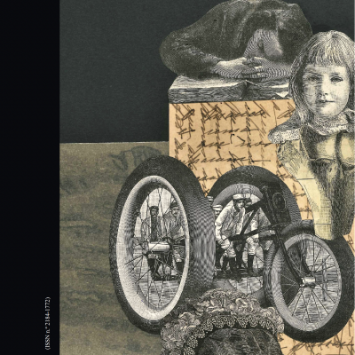 Capa da revista NERVO/14 coletivo de poesia com ilustrações de figuras humanas e rodas de bicicleta