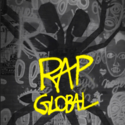 Capa de livro com graffiti e texto RAP GLOBAL em amarelo.