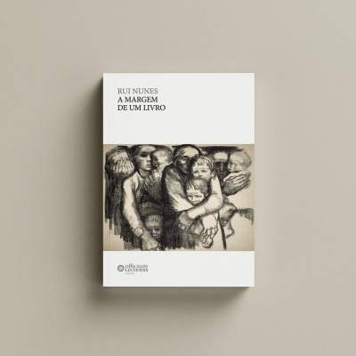 Capa de livro branco com ilustração a preto e branco de pessoas e textos de título e selo editorial