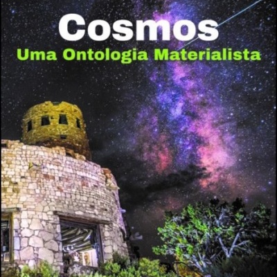 Capa do livro Cosmos Uma Ontologia Materialista com céu estrelado e edifício de pedra