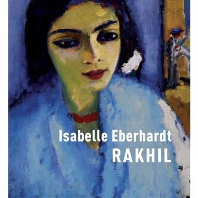 Capa de livro com pintura de mulher de cabelo preto e casaco azul claro com texto em branco