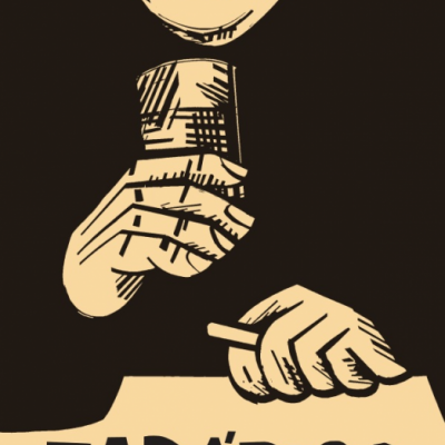 Ilustração de pessoa segurando microfone e cigarro com texto FADÁRIOS JOSÉ XAVIER EZEQUIEL