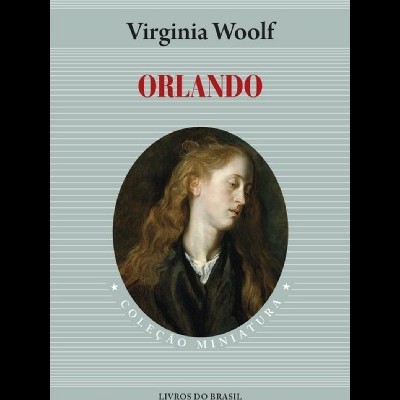 Capa de livro com título Orlando de Virginia Woolf e pintura de jovem
