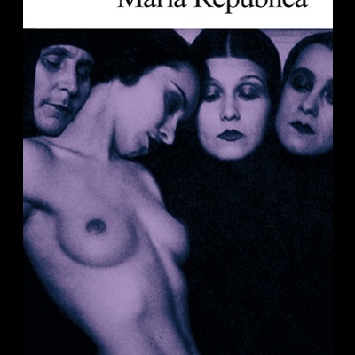 Capa de livro com imagem de quatro mulheres em azul e preto e texto do título e autor