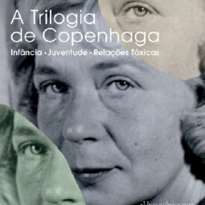 Capa do livro A Trilogia de Copenhaga com fotos femininas em tons pastel e texto