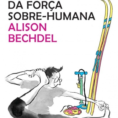 Capa de livro com texto e ilustração de pessoa a alongar com esquis e bomba de ar