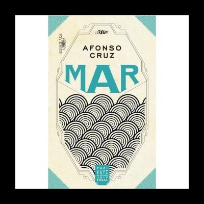 Capa de livro 'MAR' de Afonso Cruz com ondas pretas estilizadas e texto em azul e preto