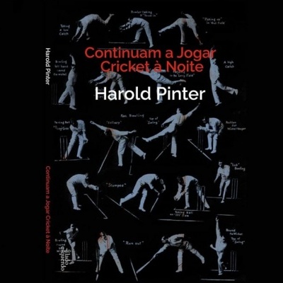 Capa de livro preta com texto vermelho e branco e várias ilustrações de pessoas em poses de cricket