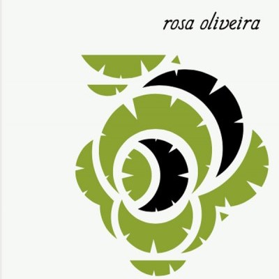 Design gráfico abstrato verde e preto com texto rosa oliveira e errático