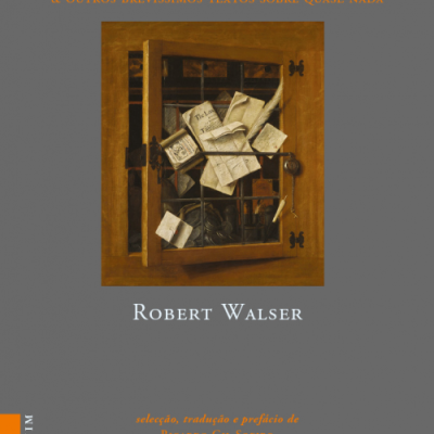 Capa de livro cinzenta com título e pintura de armário com papéis.