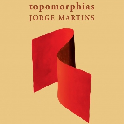 Capa de livro título topomorphias por Jorge Martins com forma abstrata vermelha