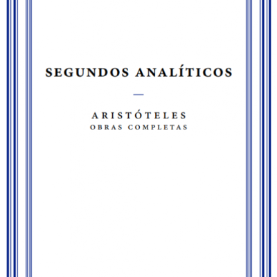Capa de livro branco com moldura azul e texto de Aristóteles