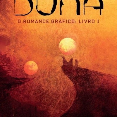 Capa do livro Duna com fundo alaranjado e texto