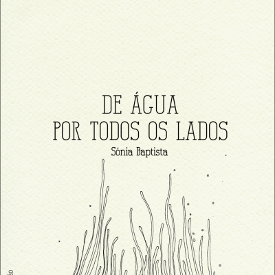 Capa de livro 'DE ÁGUA POR TODOS OS LADOS' de Sónia Baptista com ilustração minimalista em fundo branco