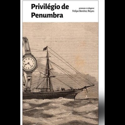 Capa de livro com ilustração de veleiro e relógio antigo, texto em preto sobre fundo branco