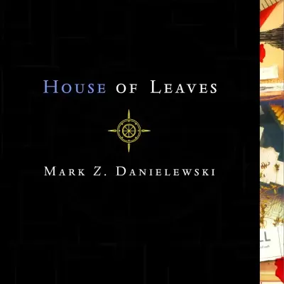 Capa do livro House of Leaves com fundo preto e texto em azul e branco.
