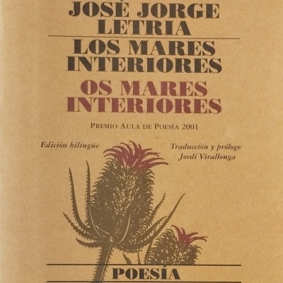 Capa de livro de poesia com título e flores espinhosas sobre fundo castanho