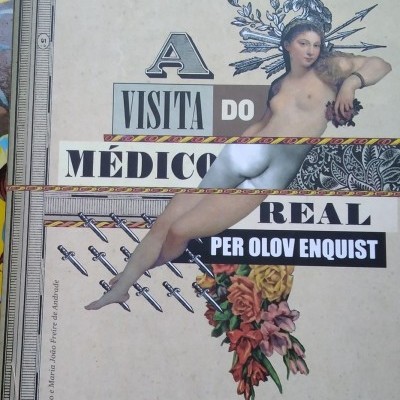 Capa de livro com ilustração de mulher nua com capacete e flechas, texto 'A VISITA DO MÉDICO REAL'.