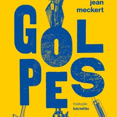 Capa do livro Golpes com texto azul sobre fundo amarelo e figura humana desenhada.