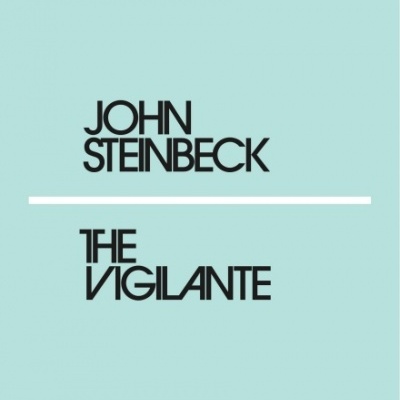 Capa azul claro de livro 'THE VIGILANTE' de John Steinbeck com logo Penguin no topo