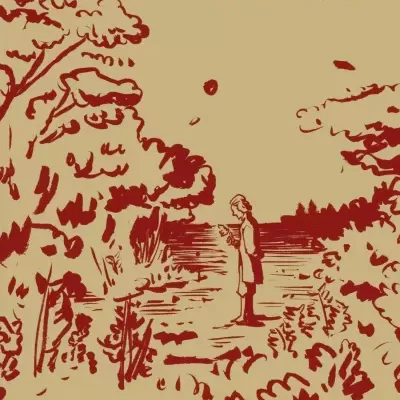 Capa de livro com ilustração de árvores e figura humana a ler