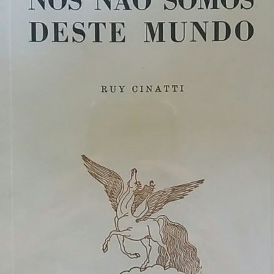 Capa de livro branco com título, nome do autor e ilustração de cavalo alado