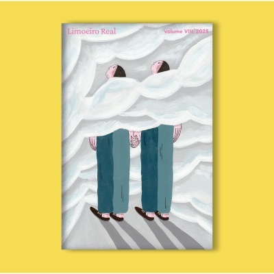 Capa de revista com figuras humanas e nuvens brancas