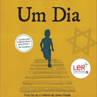 Capa do livro Um Dia de Morris Gleitzman com fundo amarelo e desenho de criança a correr