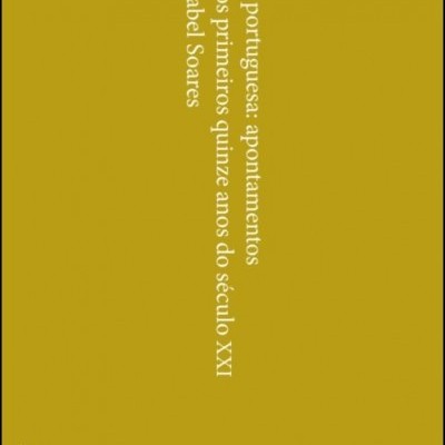 Capa de livro amarela com título e autor em branco na vertical.