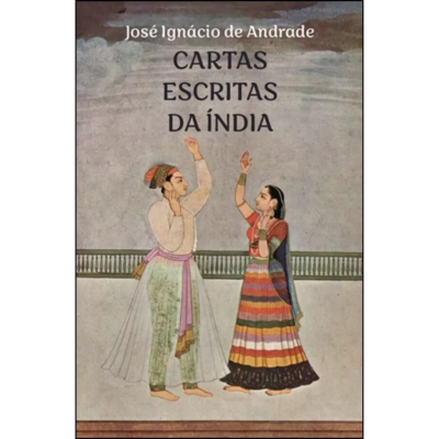 Capa de livro 'Cartas Escritas da Índia' com ilustração de duas pessoas em trajes tradicionais.