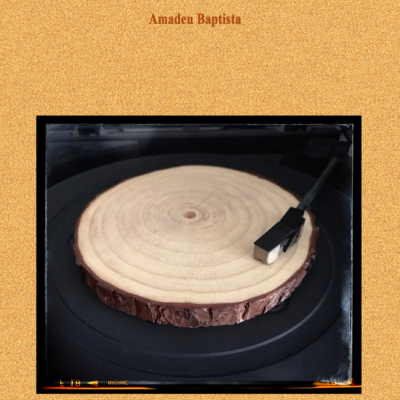 Capa de álbum com texto e imagem de disco de vinil que parece um tronco de madeira