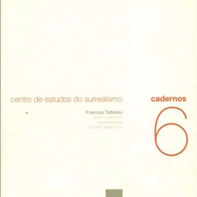 Capa branca de caderno com texto castanho e vermelho.