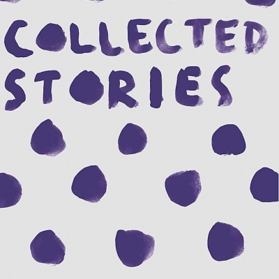 Capa de livro 'Collected Stories' com pontos roxos e nome do autor Dylan Thomas.