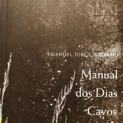 Capa de livro preta com texto branco e detalhes de ramos de planta seca