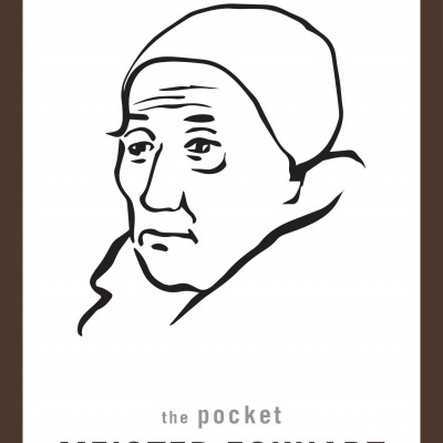 Capa de livro minimalista com retrato de homem idoso e texto MEISTER ECKHART