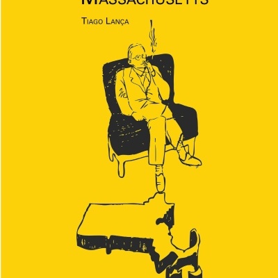 Capa de livro amarelo com ilustração e textos pretos