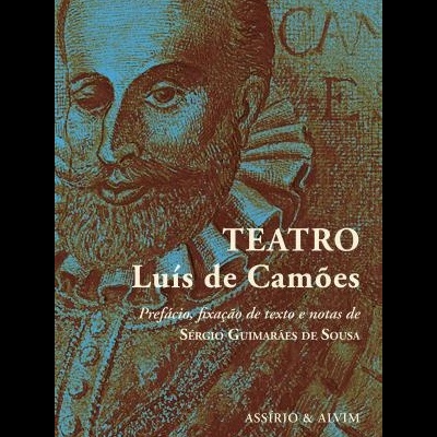 Capa de livro Teatro de Luís de Camões com ilustração de homem e texto