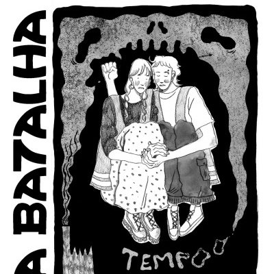 Capa do Jornal de Expressão Anarquista com ilustração preta e branca de duas figuras humanas abraçadas com texto 'A BATALHA' e 'TEMPO'