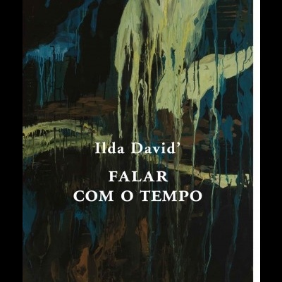 Capa de livro com pintura abstrata e texto FALAR COM O TEMPO Ilda David