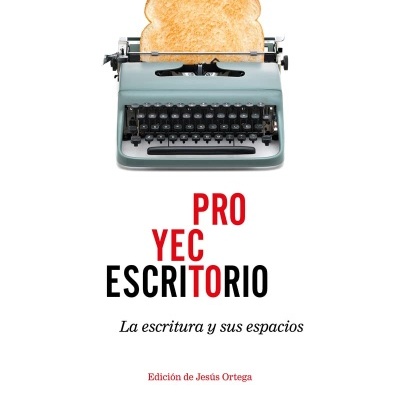 Capa de livro com máquina de escrever azul claro e fatia de pão tostado