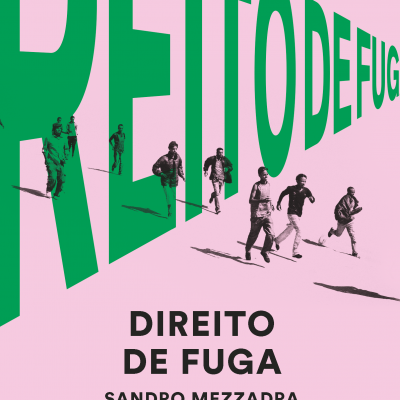 Capa de livro com texto 'DIREITO DE FUGA' e imagens de pessoas a correr